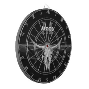 Rustic Western Black And White Bull Skull Monogram Dartboard