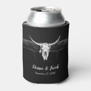 Rustic Western Black And White Bull Skull Wedding Can Cooler