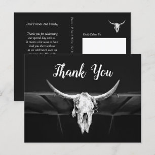 Rustic Western Black And White Bull Skull  Wedding Postcard