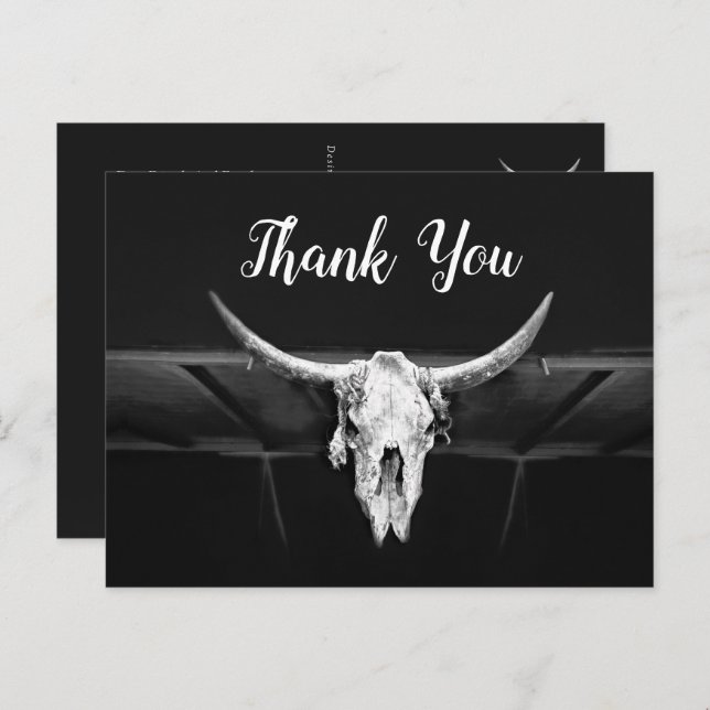 Rustic Western Black And White Bull Skull  Wedding Postcard (Front/Back)