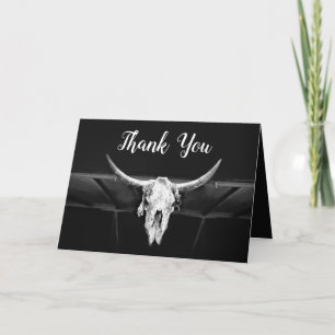 Rustic Western Black And White Bull Skull Wedding Thank You Card