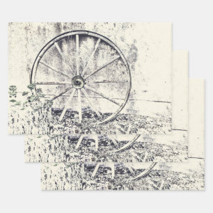 Rustic Western Black And White Wagon Wheel Wrapping Paper Sheet