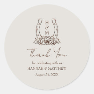 Rustic Western Boho Horseshoe Wedding Thank You  Classic Round Sticker
