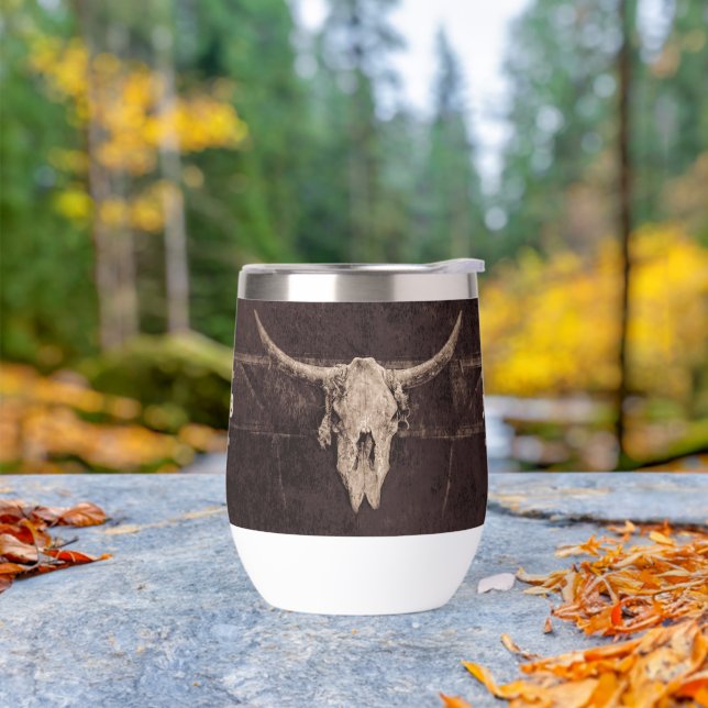 Rustic Western Brown Beige Old Bull Skull Monogram (Outdoor)