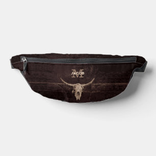 Rustic Western Brown Beige Old Bull Skull Monogram Bum Bags