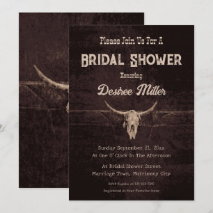 Rustic Western Brown Bull Skull Bridal Shower Announcement