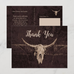 Rustic Western Brown Bull Skull Wedding Country Postcard