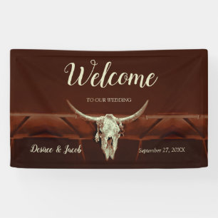 Rustic Western Brown Country Bull Skull Welcome Banner