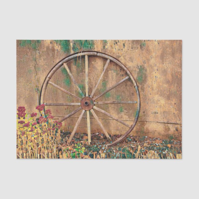  Rustic Western Brown Green Wagon Wheel Art Tissue Paper (Front)