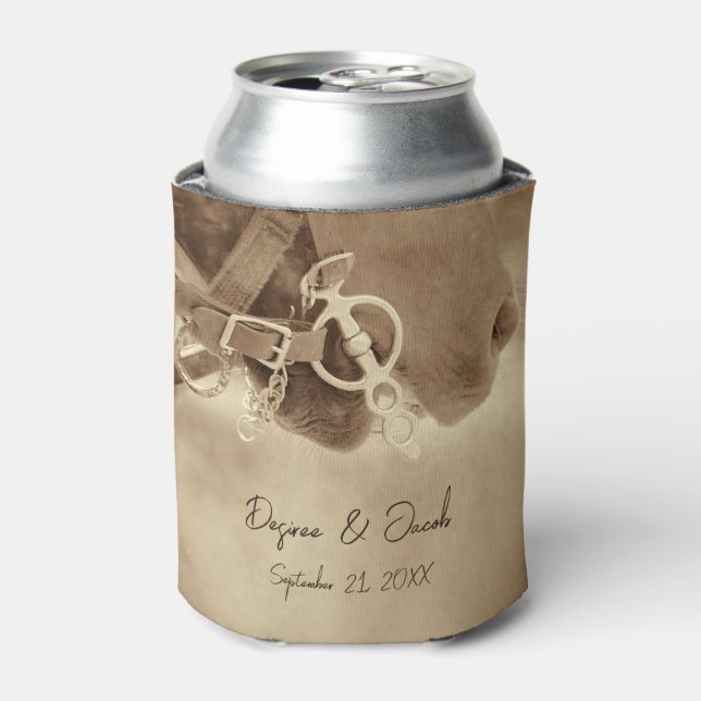 Rustic Western Brown Horse Wedding Can Cooler (Can Front)