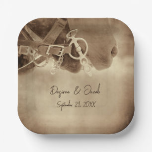 Rustic Western Brown Horse Wedding Paper Plate