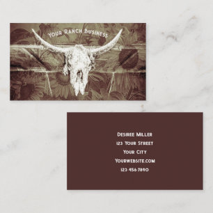 Rustic Western Brown Sunflowers Bull Skull Business Card