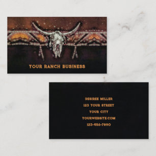 Rustic Western Bull Cow Skull Orange Brown Tribal Business Card