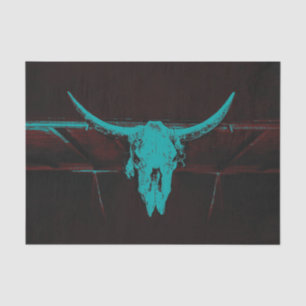 Rustic Western Bull Cow Skull Teal Brown Country Tissue Paper