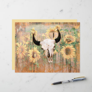 Rustic Western Bull Skull Brown Yellow Sunflowers