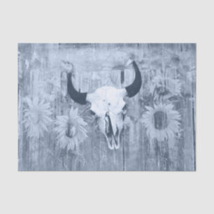 Rustic Western Bull Skull Dusty Blue Sunflowers Tissue Paper
