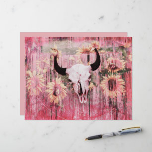 Rustic Western Bull Skull Pink Yellow Sunflowers