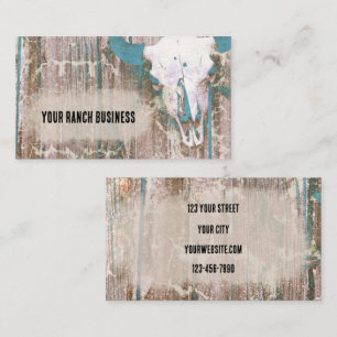 Rustic Western Bull Skull Teal Brown Texture Business Card