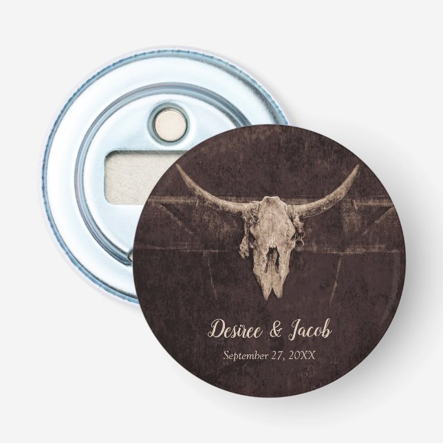 Rustic Western Bull Skull Wedding Country Texture Bottle Opener (Front)