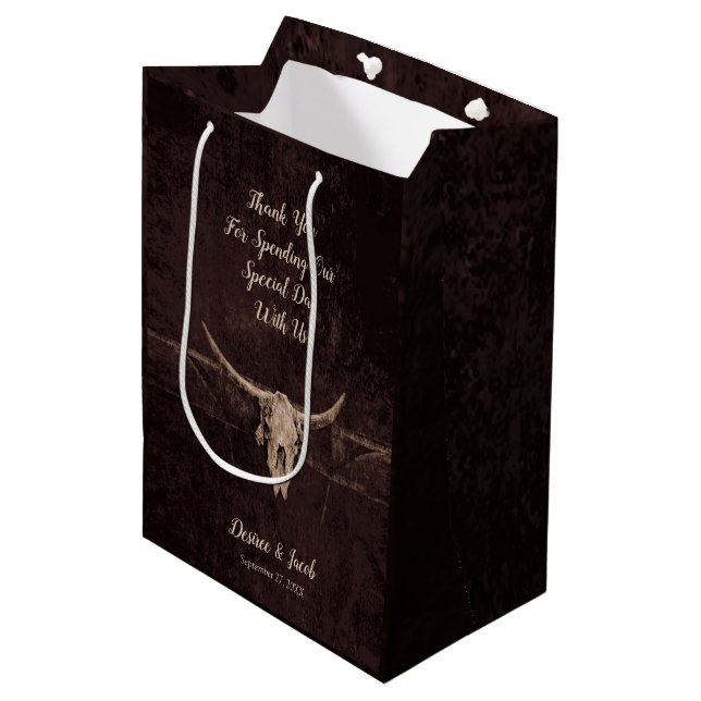 Rustic Western Bull Skull Wedding Country Texture Medium Gift Bag (Front Angled)