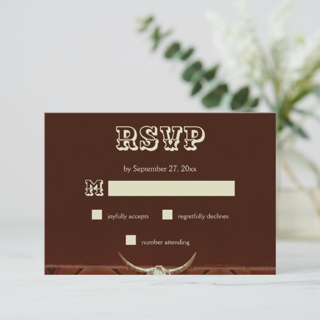 Rustic Western Bull Skull Wedding RSVP Enclosure Card (Standing Front)