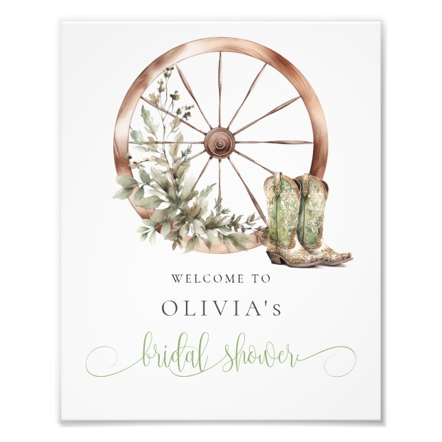 Rustic Western Calligraphic Bridal Shower Welcome Photo Print (Front)