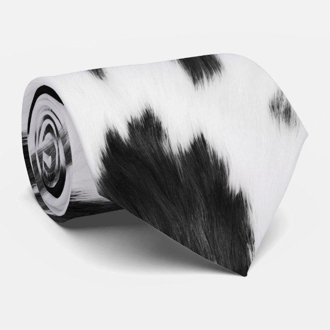 Rustic Western Country Black White Cowhide  Tie (Rolled)