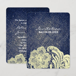 rustic western country Blue denim and lace wedding Invitation