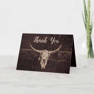 Rustic Western Country Brown Bull Skull Wedding Thank You Card