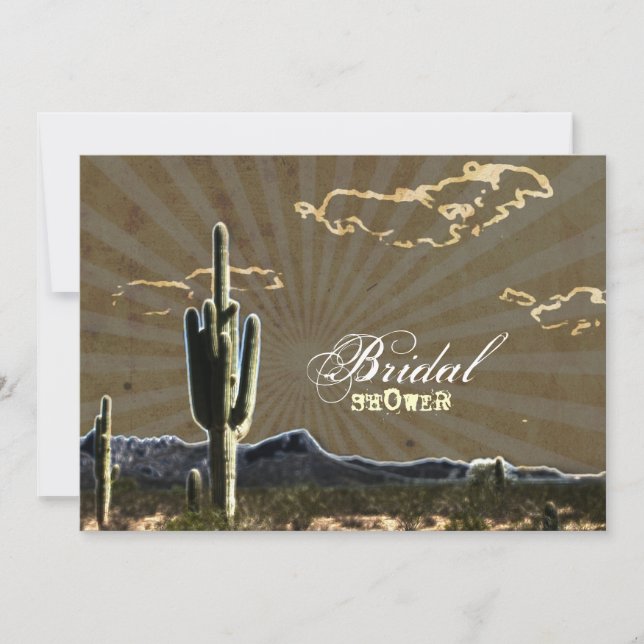 Rustic western country cactus bridal shower invitation (Front)