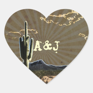 Rustic western country cactus wedding heart sticker