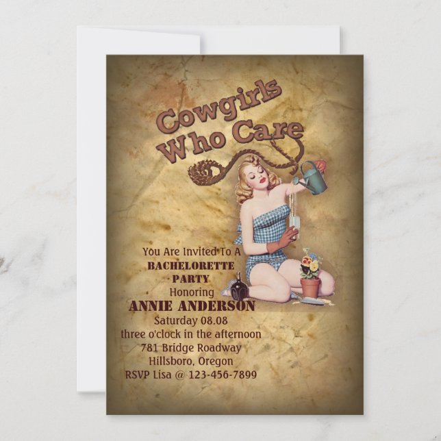 Rustic western country cowboy bachelorette party invitation (Front)