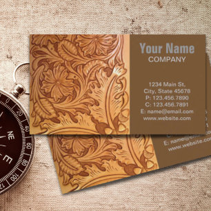 rustic western country cowboy tooled leather business card