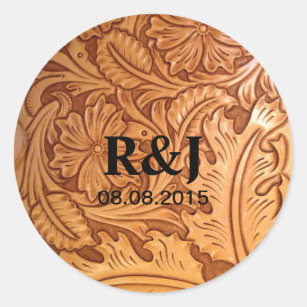 rustic western country cowboy tooled leather classic round sticker