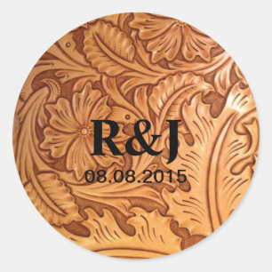 rustic western country cowboy tooled leather classic round sticker