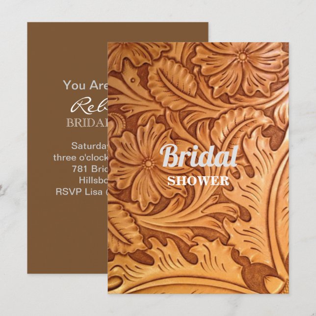 rustic western country cowboy tooled leather invitation (Front/Back)
