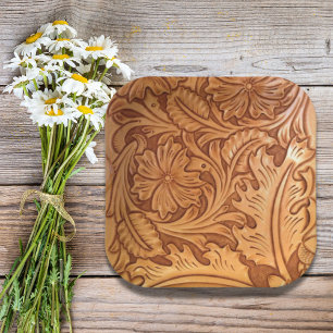rustic western country cowboy tooled leather paper plate