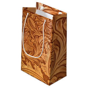 rustic western country cowboy tooled leather small gift bag