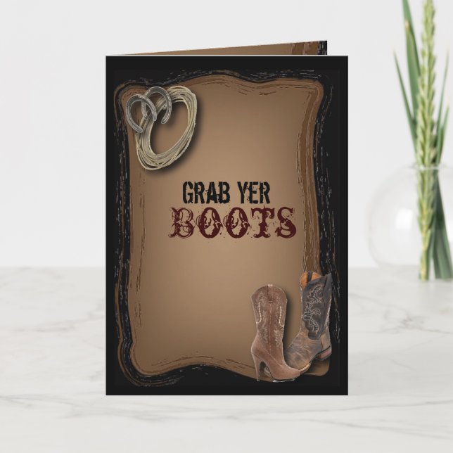 rustic western country cowboy wedding announcement (Front)