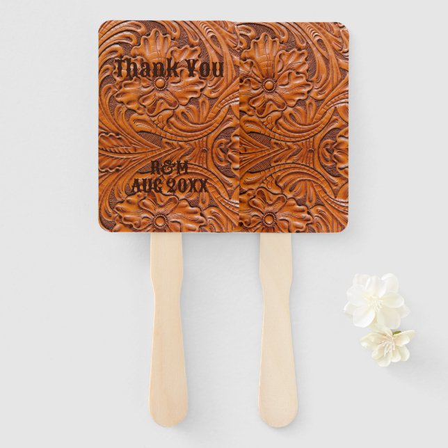 Rustic western country cowboy wedding favour hand fan (Front and Back)