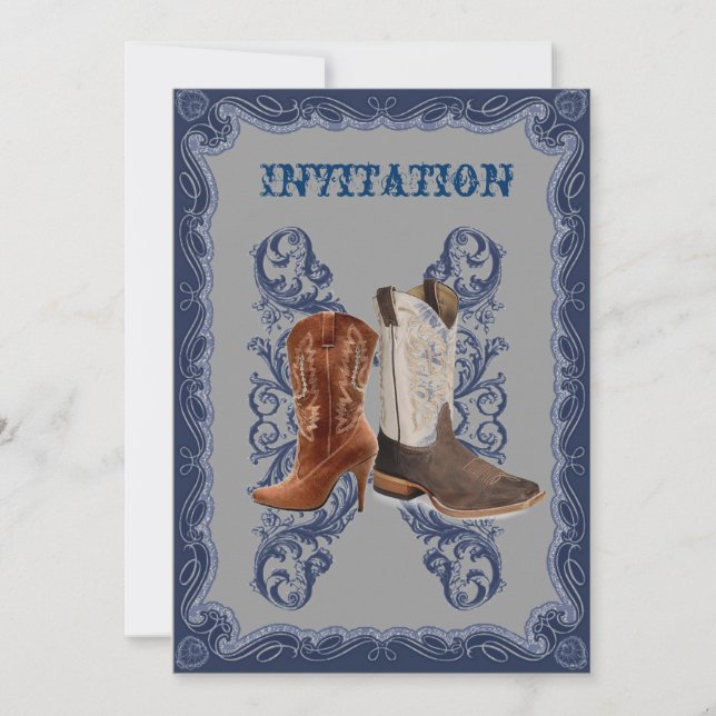 Rustic western country cowboy wedding invitation (Front)