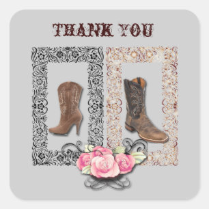 Rustic western country cowboy wedding square sticker