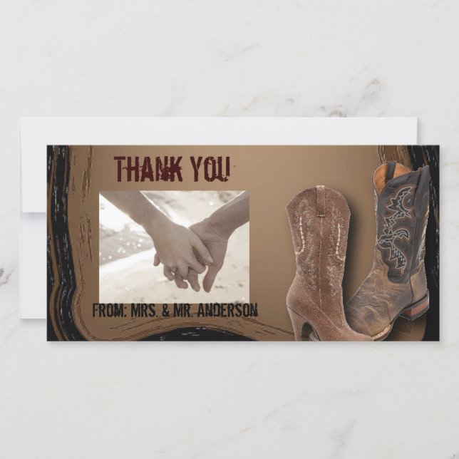 rustic western country cowboy wedding thank you card (Front)