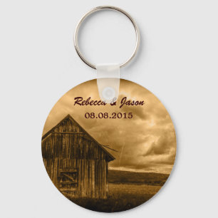 rustic western country farm old barn wedding key ring
