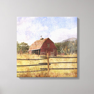 Rustic Western Country Farm Primitive Red Barn Canvas Print