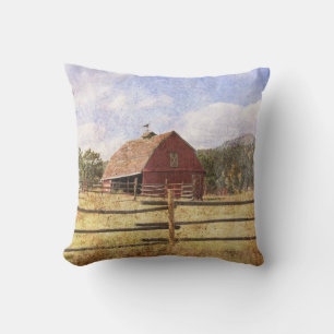 Rustic Western Country Farm Primitive Red Barn Cushion