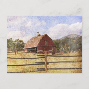 Rustic Western Country Farm Primitive Red Barn Postcard
