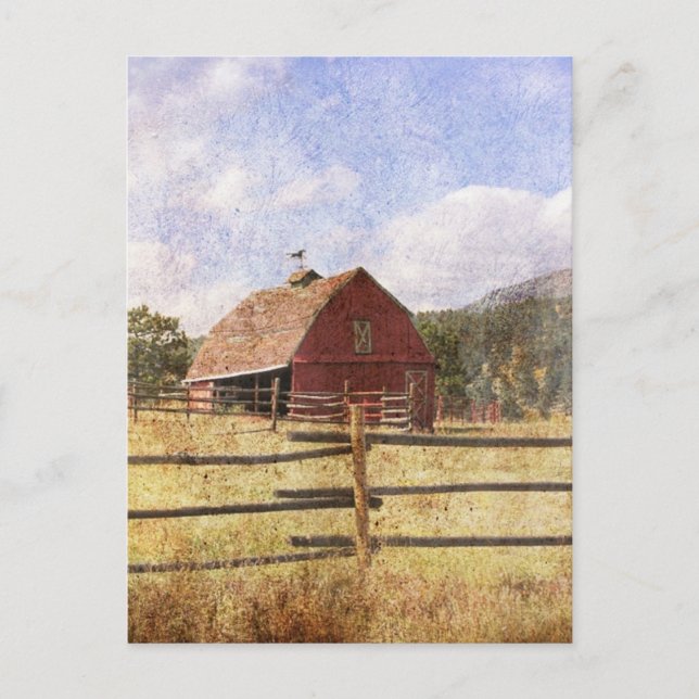 Rustic Western Country Farm Primitive Red Barn Postcard (Front)