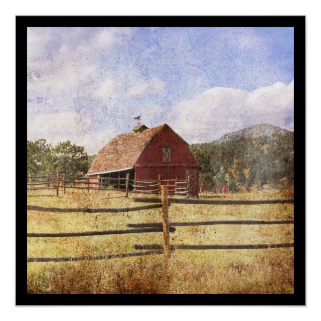 Rustic Western Country Farm Primitive Red Barn Poster (Front)