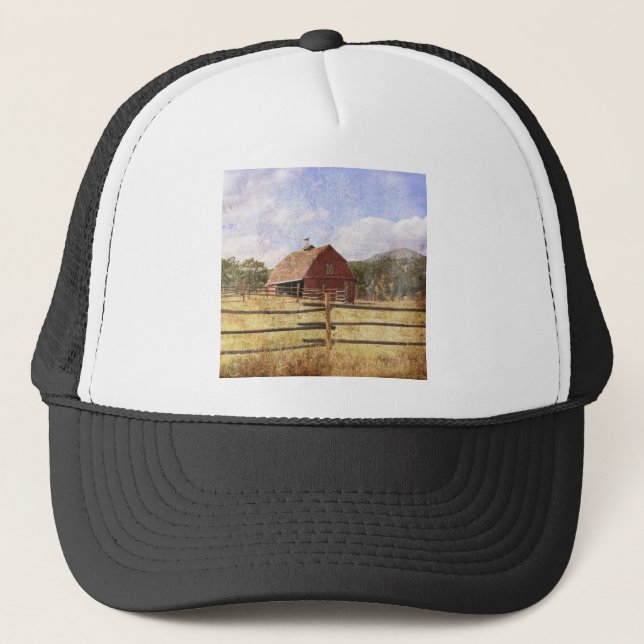 Rustic Western Country Farm Primitive Red Barn Trucker Hat (Front)